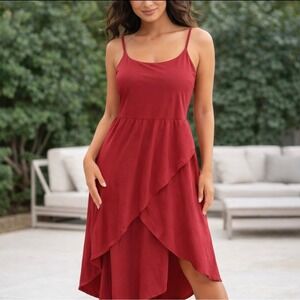 HALARA Red Layered Ruffle Hem Breezy Resortwear Vacation Dress XL